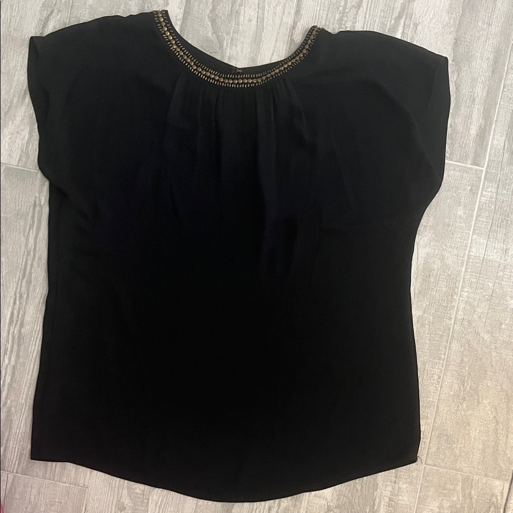 LOFT Black Blouse with Gold Trim